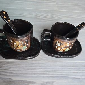 Handcrafted Black Ceramic Cup and Saucer Set